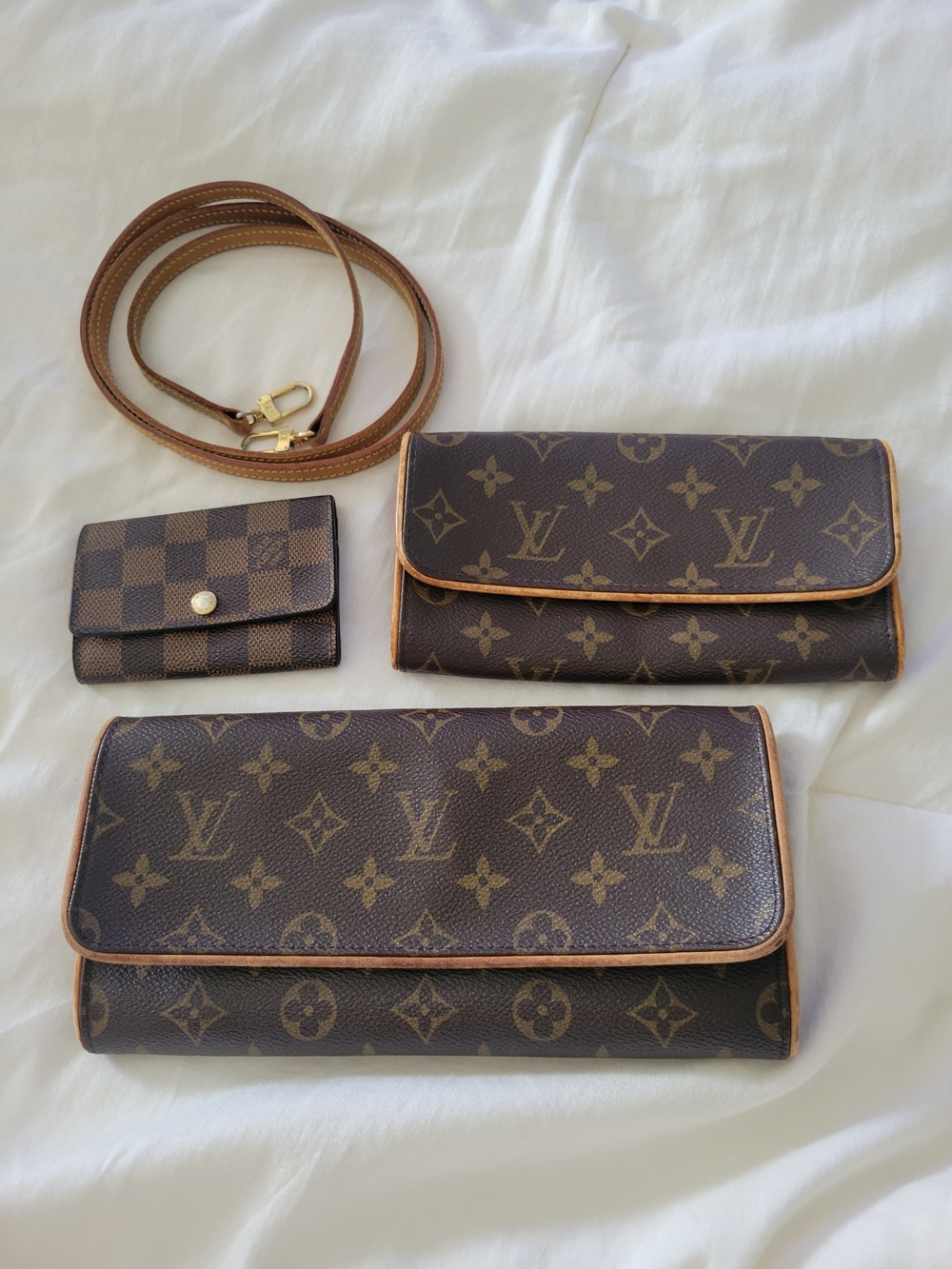 Louis Vuitton Monogram Canvas Wallet Trio in Brown with Tan Trim